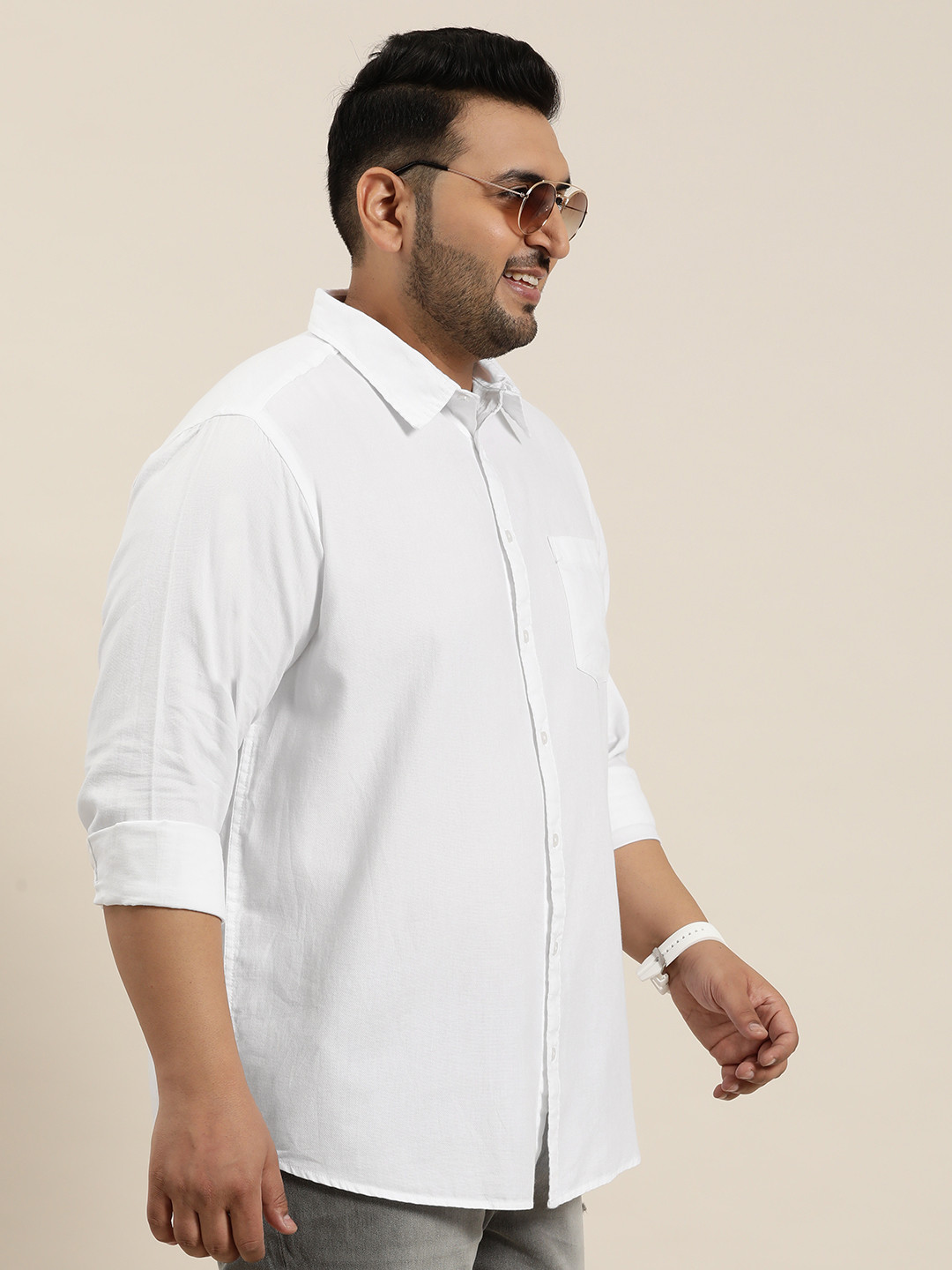 

Sztori Men Plus Size Pure Cotton Casual Shirt, White