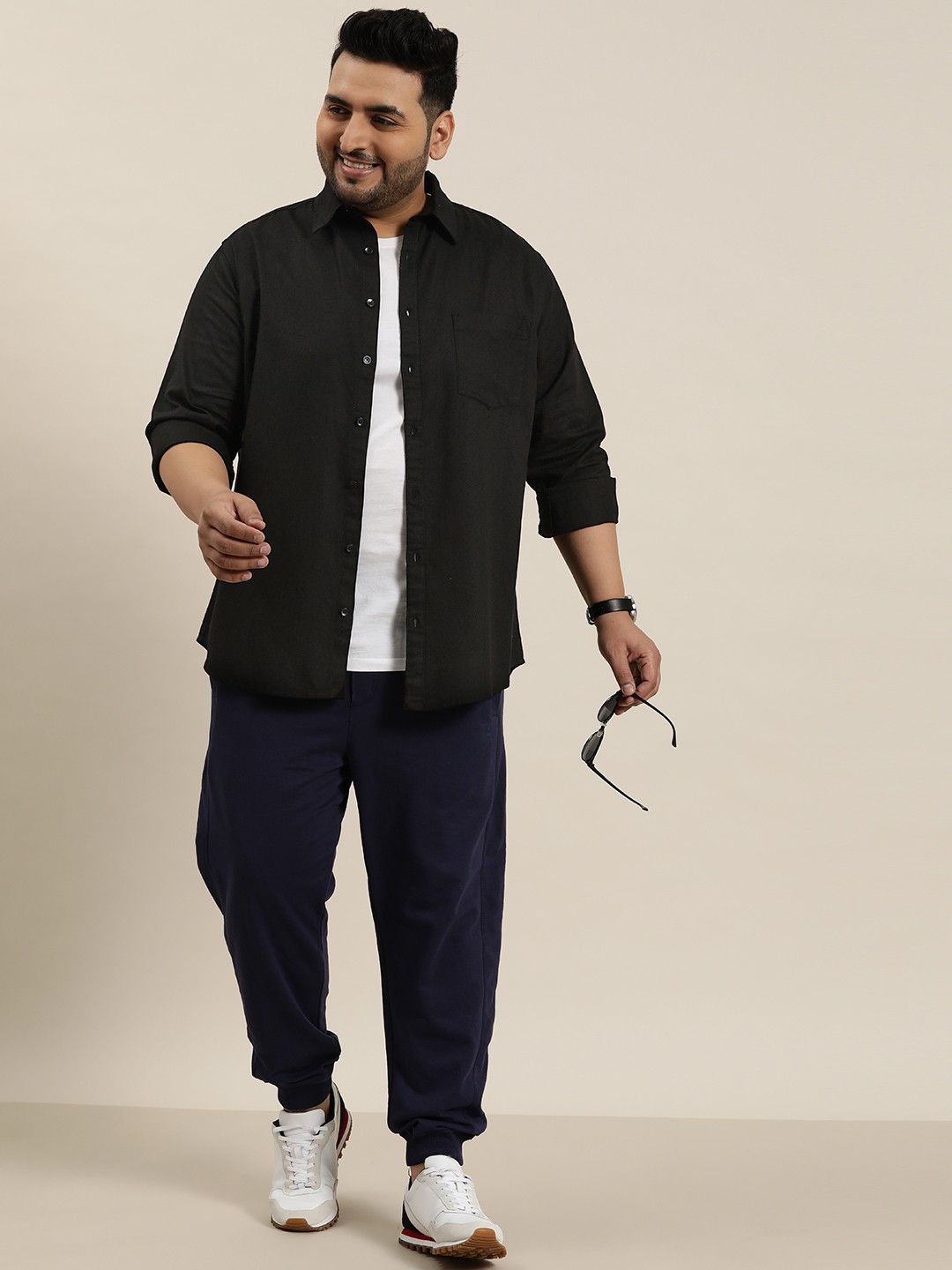 

Sztori Men Plus Size Pure Cotton Casual Shirt, Black