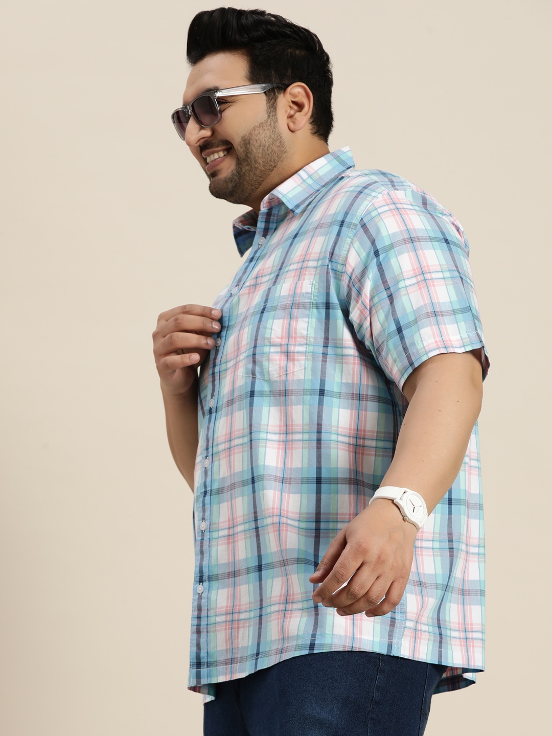 

Sztori Plus Size Pure Cotton Opaque Checked Casual Shirt, White