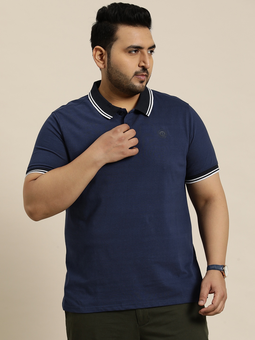 

Sztori Plus Size Polo Collar Pure Cotton T-shirt, Navy blue