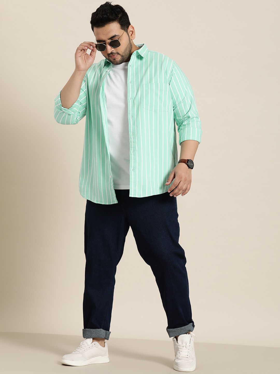 

Sztori Plus Size Striped Casual Shirt, Sea green