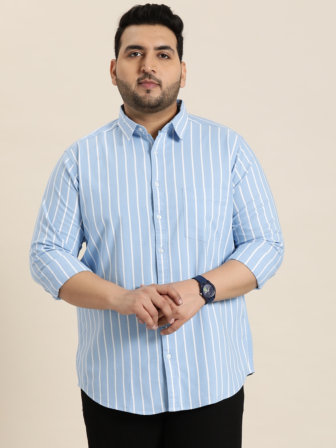 

Sztori Plus Size Striped Casual Shirt, Blue