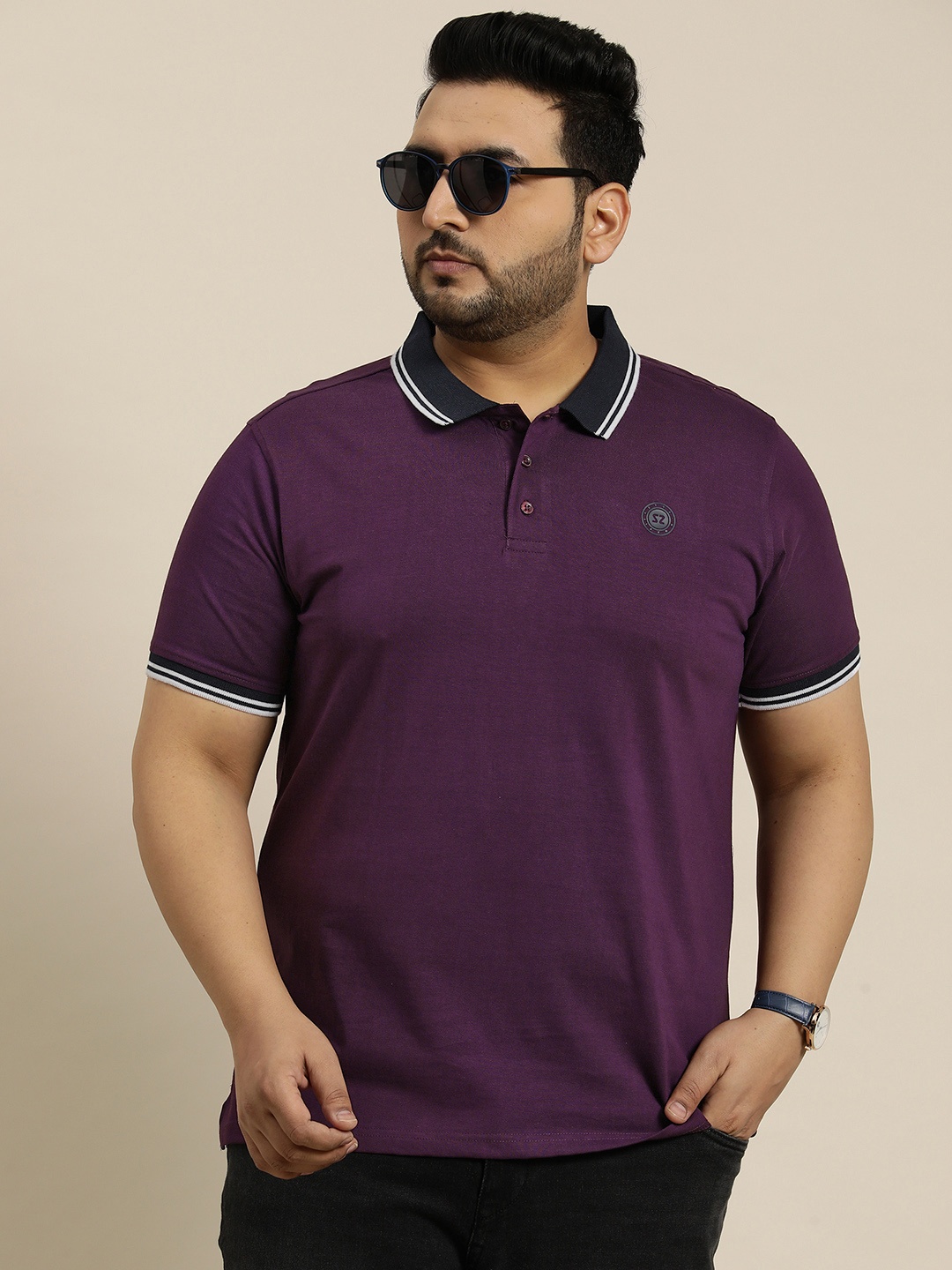 

Sztori Plus Size Polo Collar Pure Cotton T-shirt, Purple