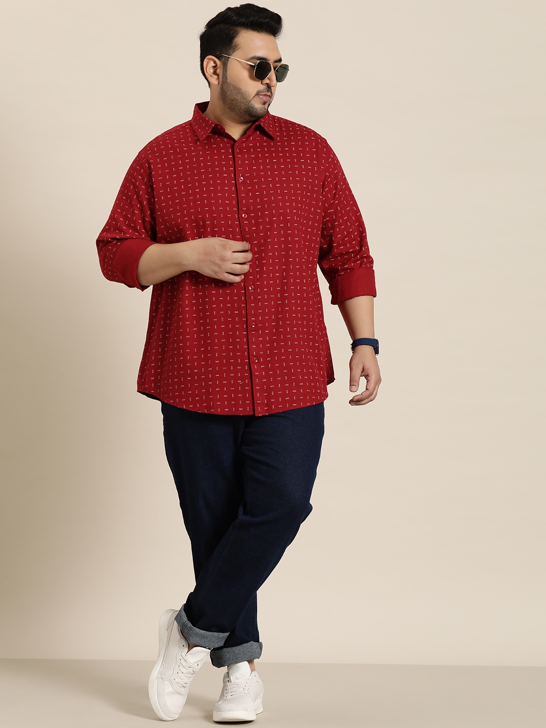 

Sztori Plus Size Pure Cotton Printed Casual Shirt, Red