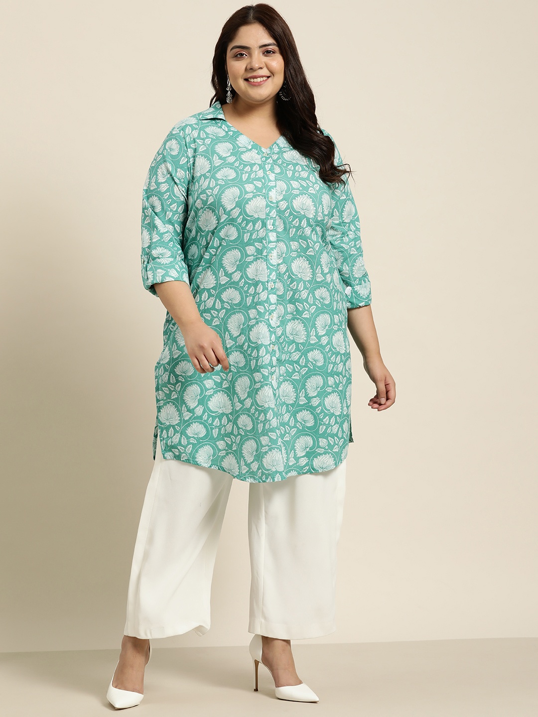

Sztori Plus Size Pure Cotton Printed Kurta, Green