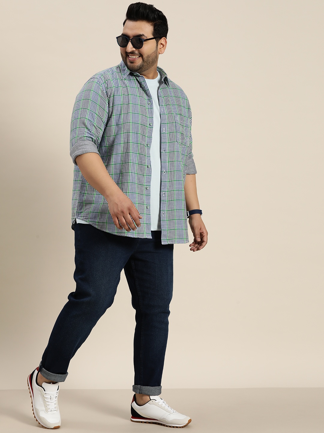 

Sztori Plus Size Pure Cotton Checked Casual Shirt, White