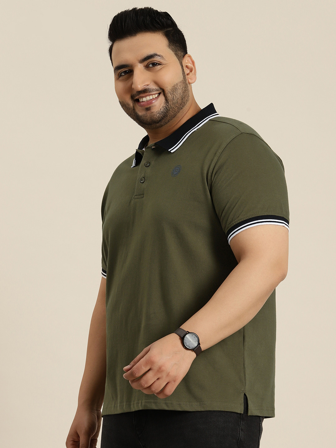 

Sztori Plus Size Pure Cotton Polo T-shirt, Olive