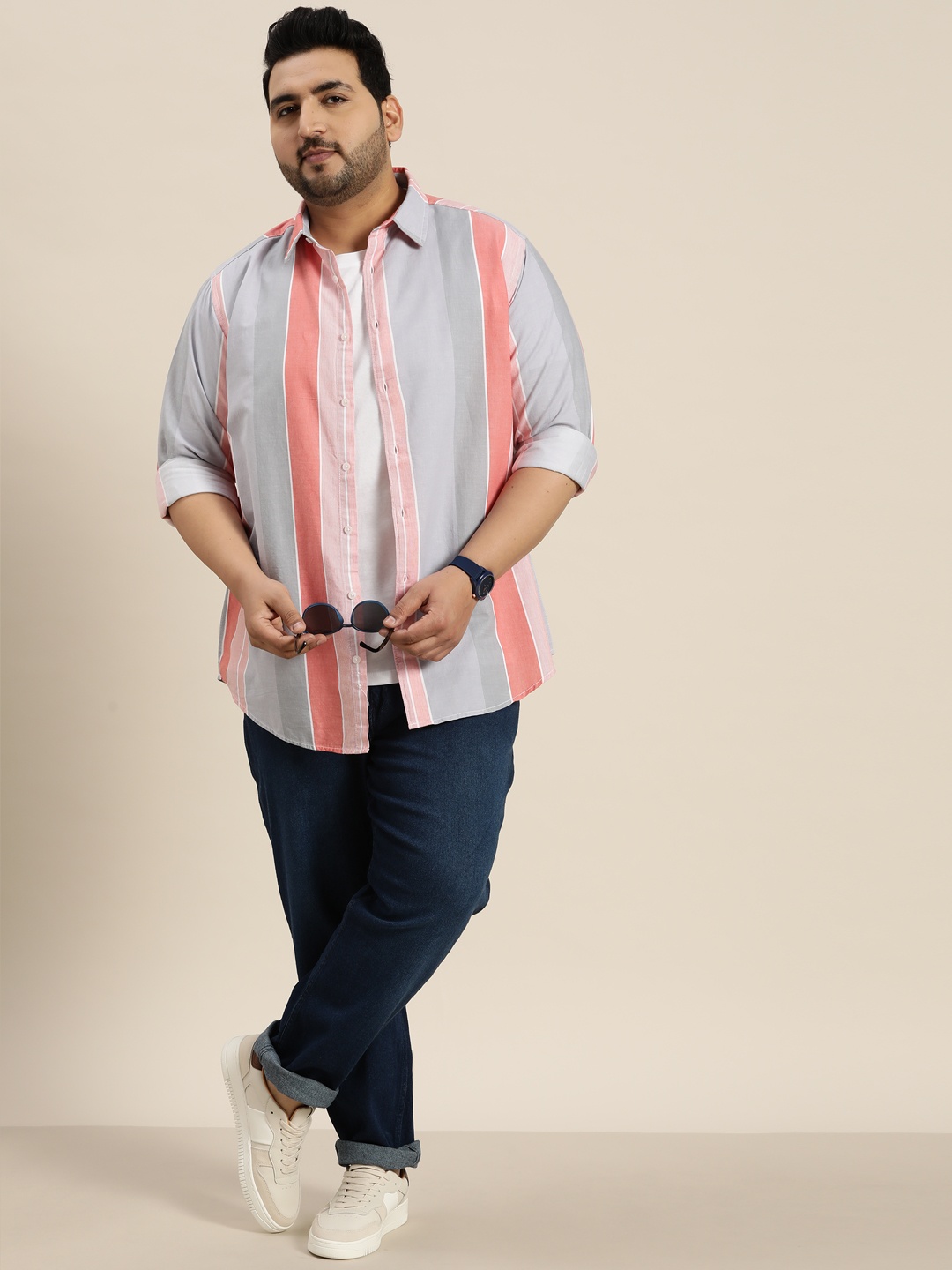 

Sztori Plus Size Opaque Striped Casual Shirt, Blue
