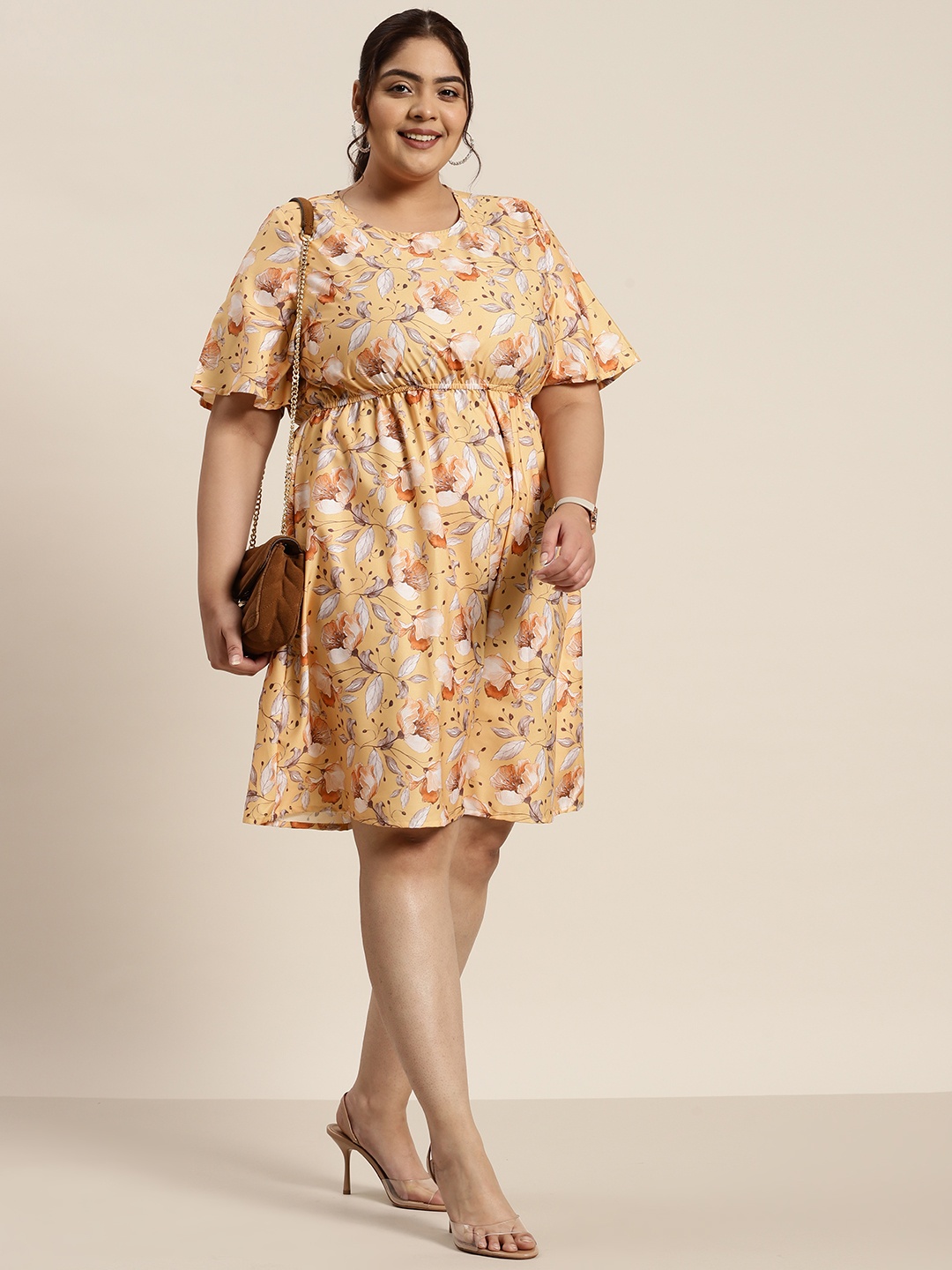 

Sztori Plus Size Floral Print A-Line Dress, Yellow