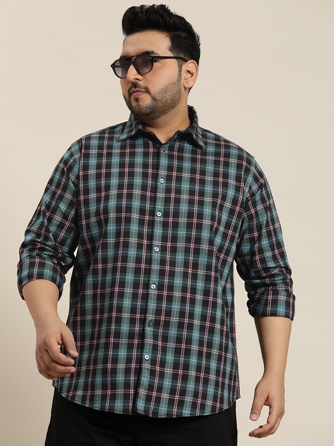 

Sztori Plus Size Checked Casual Shirt, Black