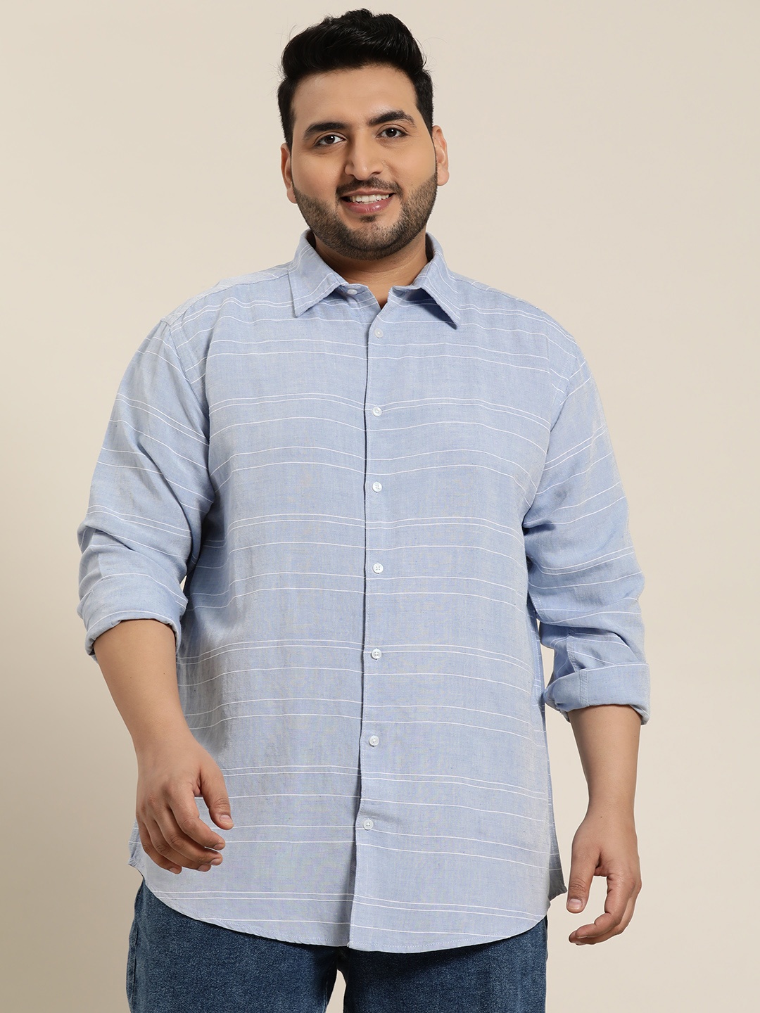 

Sztori Plus Size Striped Casual Shirt, Blue