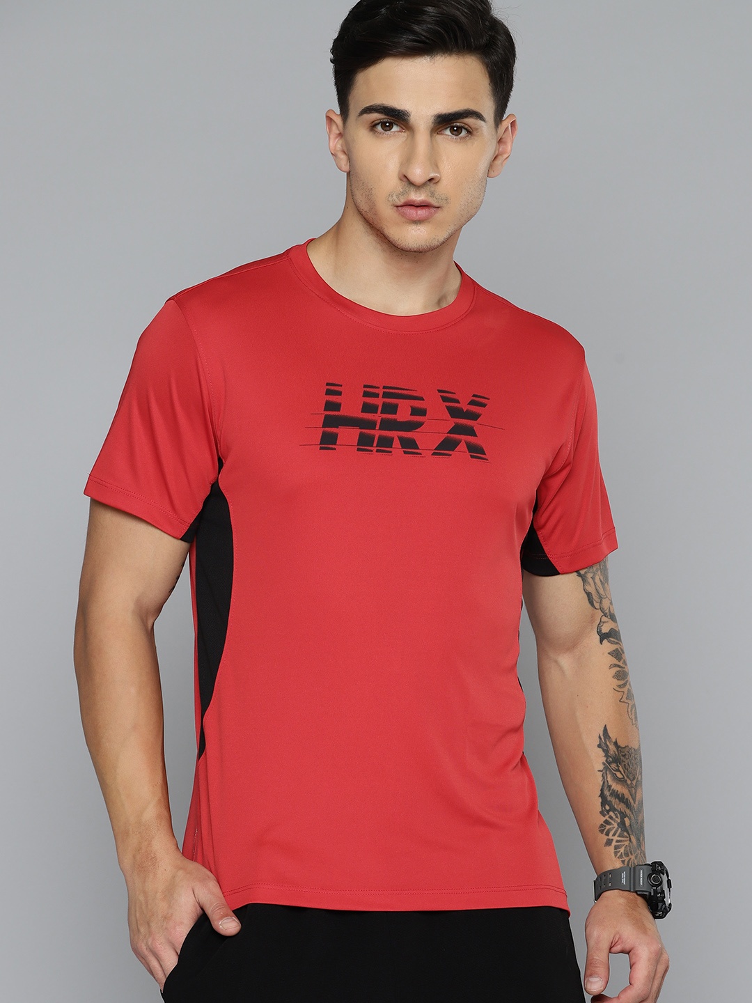 

HRX by Hrithik Roshan Men Rapid-Dry Brand Logo Printed Racket Sport T-shirt, Red