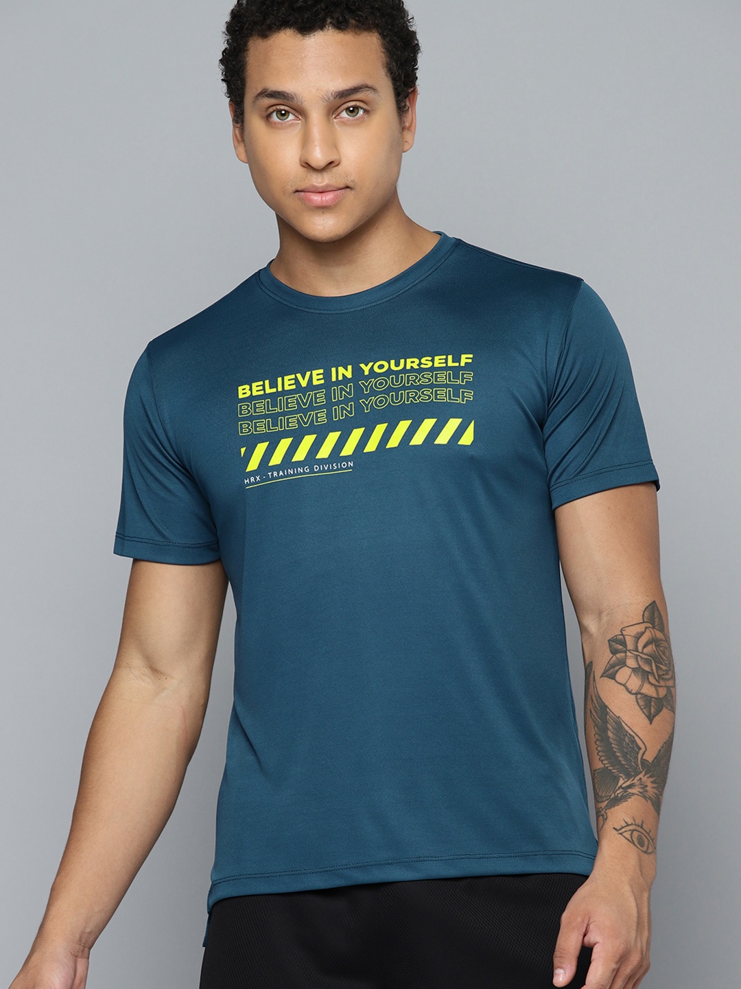 

HRX by Hrithik Roshan Rapid Dry Typography Printed Training T-shirt, Teal