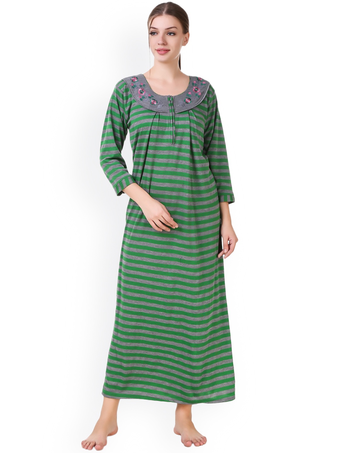 

Masha Green & Grey Striped Woollen Nightdress NTW-B5-1150