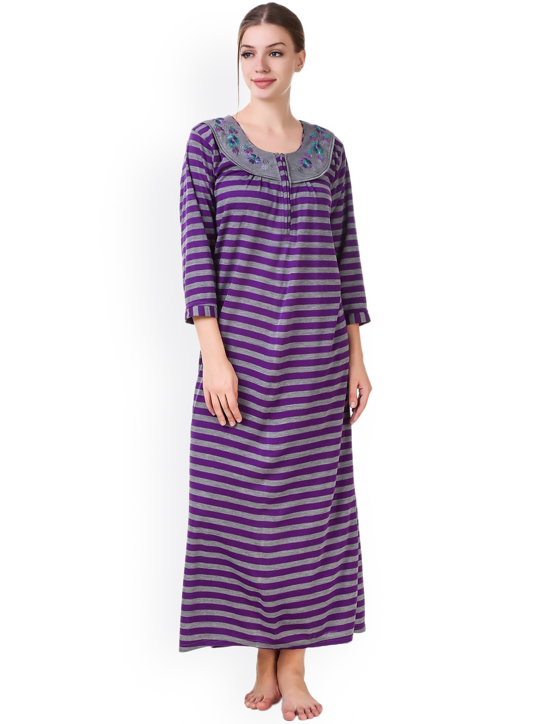 

Masha Purple & Grey Striped Woollen Nightdress NTW-B5-1152