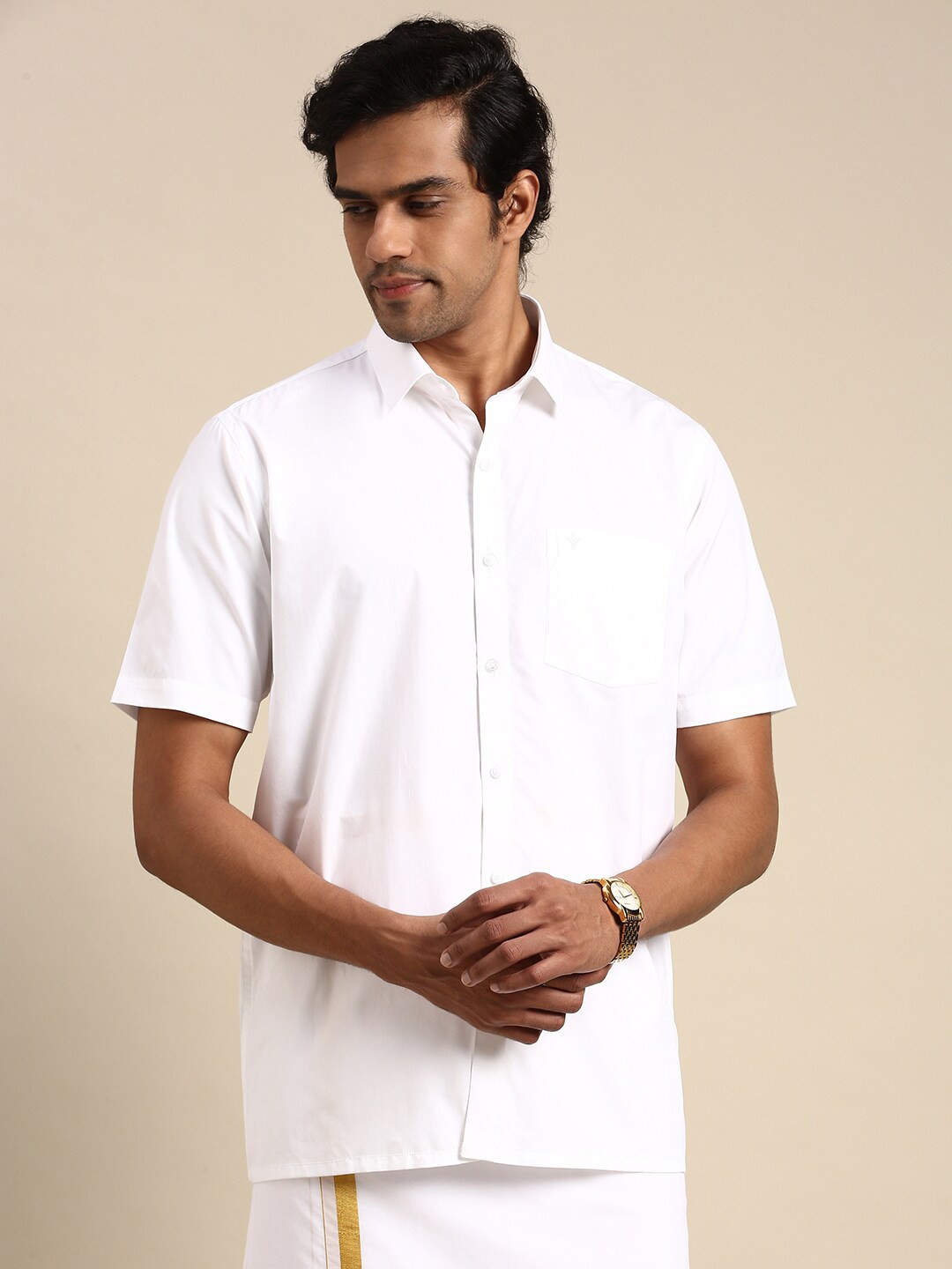 

Ramraj Short Sleeve Patch Pocket Classic Formal Cotton Shirt, White