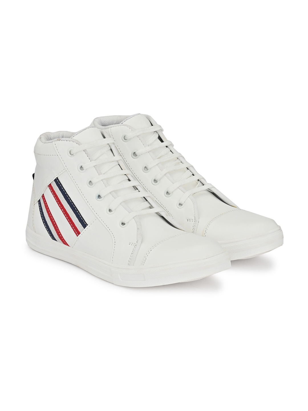 

BUCIK Men Striped Mid Top Lightweight Comfort Insole Sneakers, White
