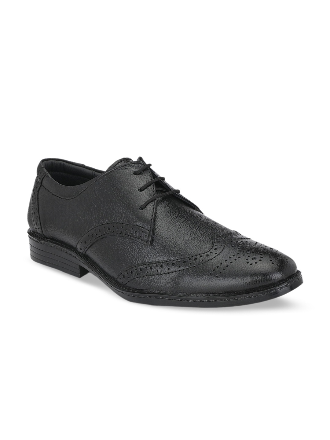 

BUCIK Men Textured Perforated Genuine Leather Formal Derbys, Black