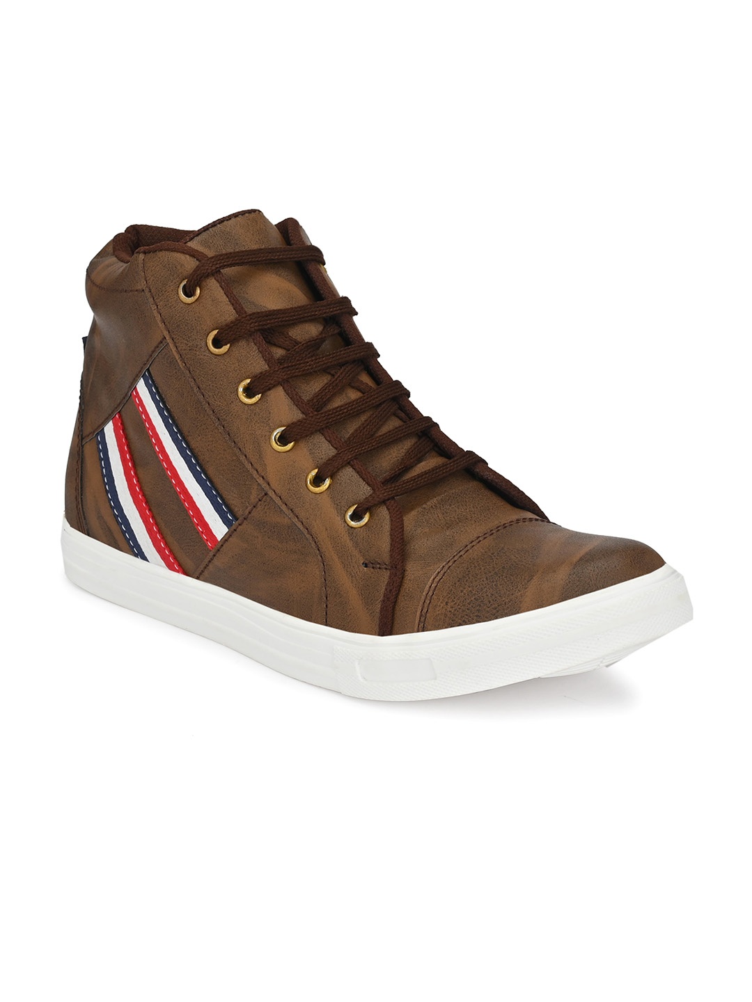 

BUCIK Men Textured Lightweight Mid-Top Sneakers, Brown