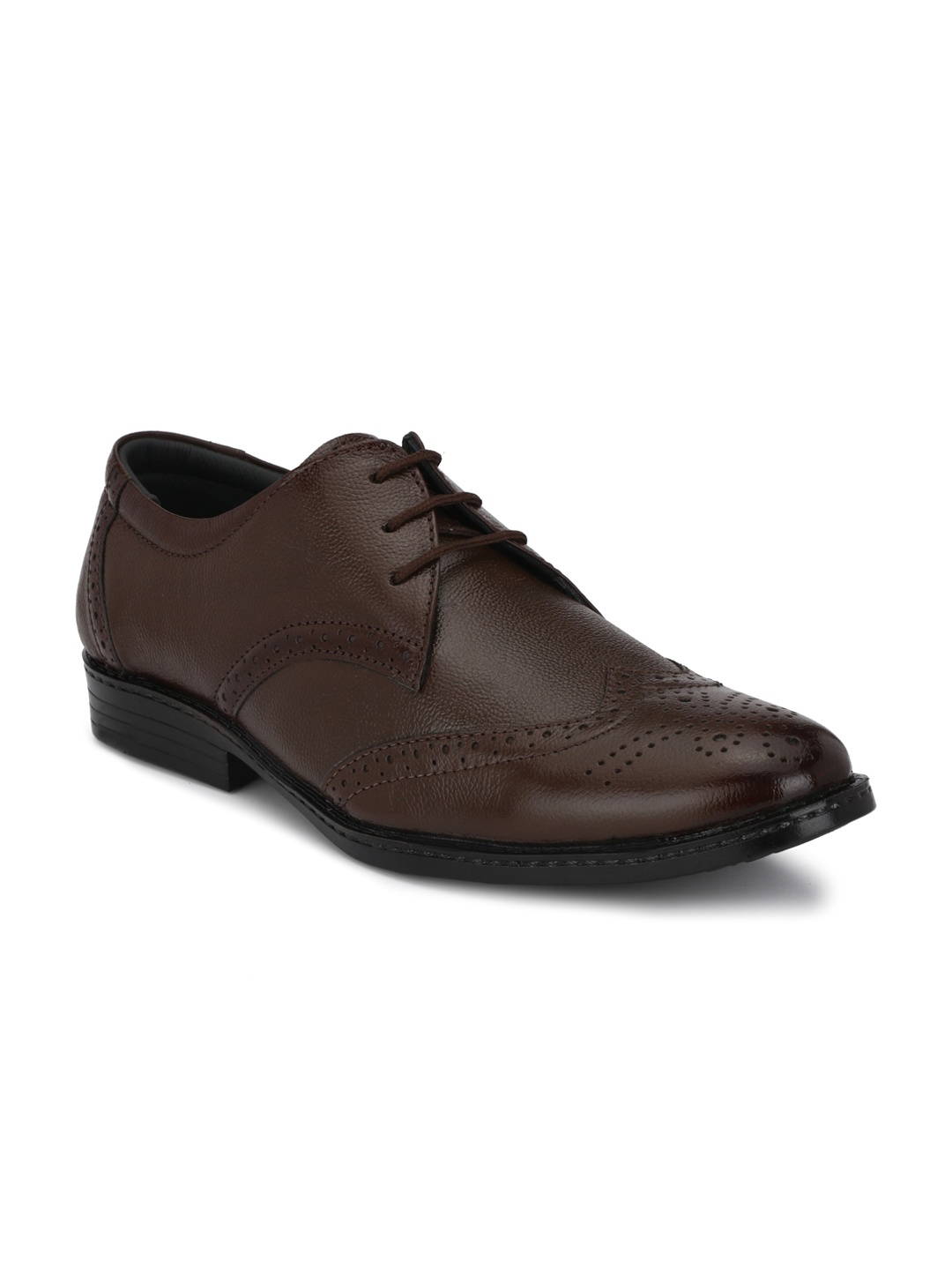 

BUCIK Men Textured Perforated Genuine Leather Formal Derbys, Brown