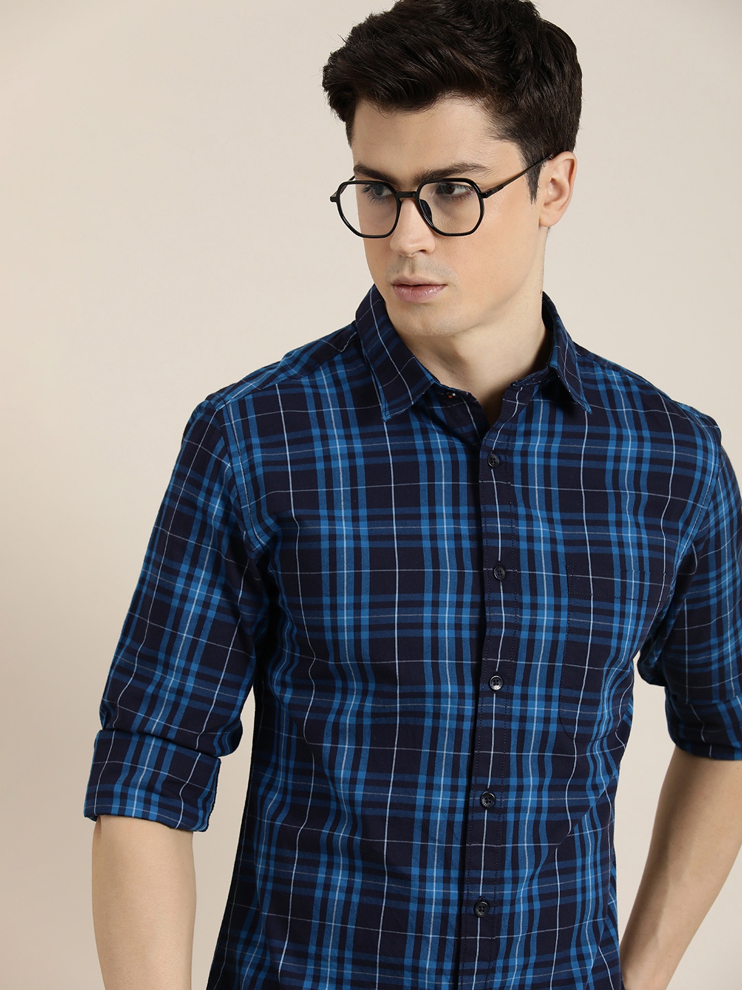 

INVICTUS Men Pure Cotton Slim Fit Tartan Checked Casual Shirt, Blue