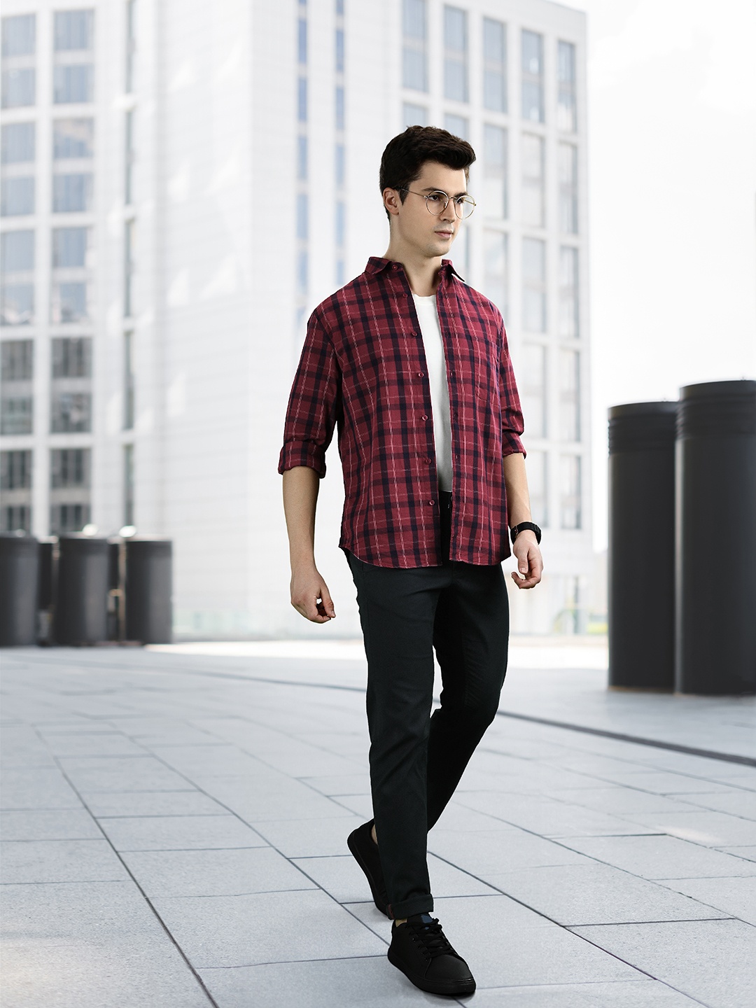 

INVICTUS Pure Cotton Slim Fit Tartan Checked Casual Shirt, Red
