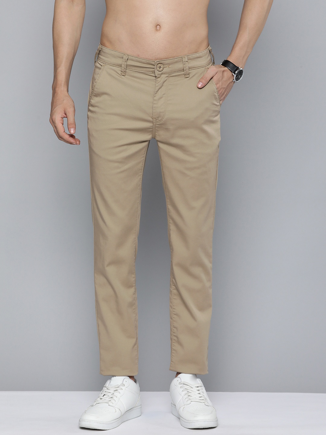 

HERE&NOW Men Slim Fit Chinos Trousers, Khaki