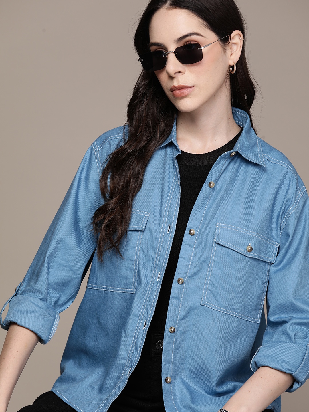 

The Roadster Lifestyle Co. Pure Cotton Oversized Shirt, Blue