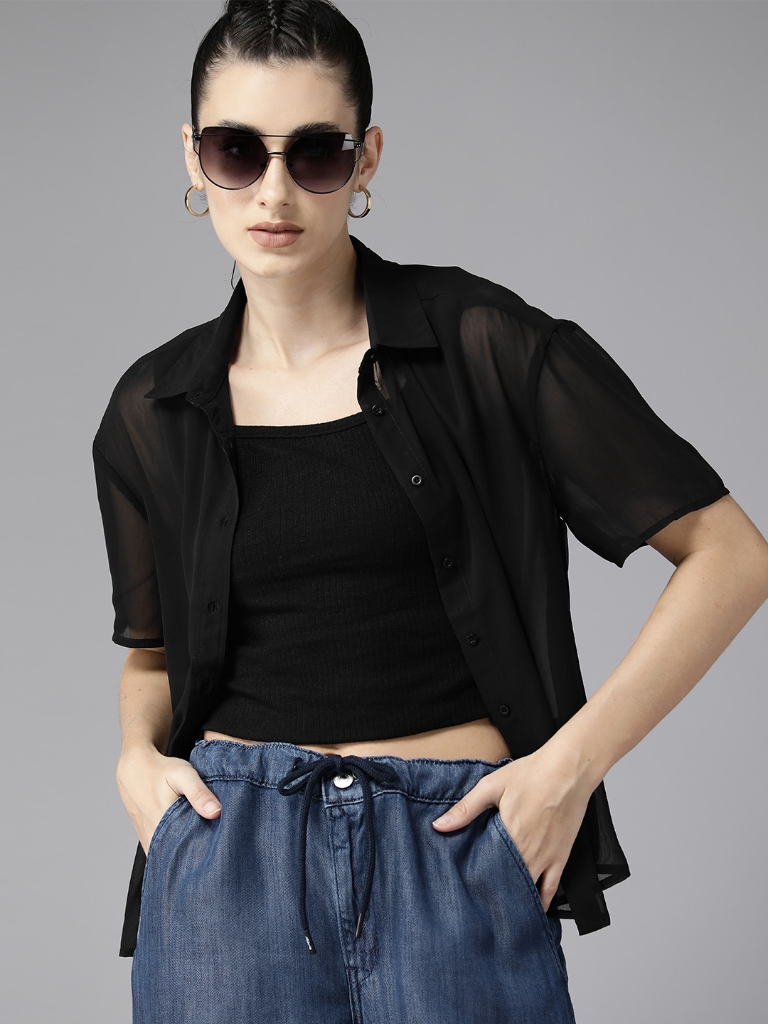 

The Roadster Lifestyle Co. Sheer Casual Shirt, Black
