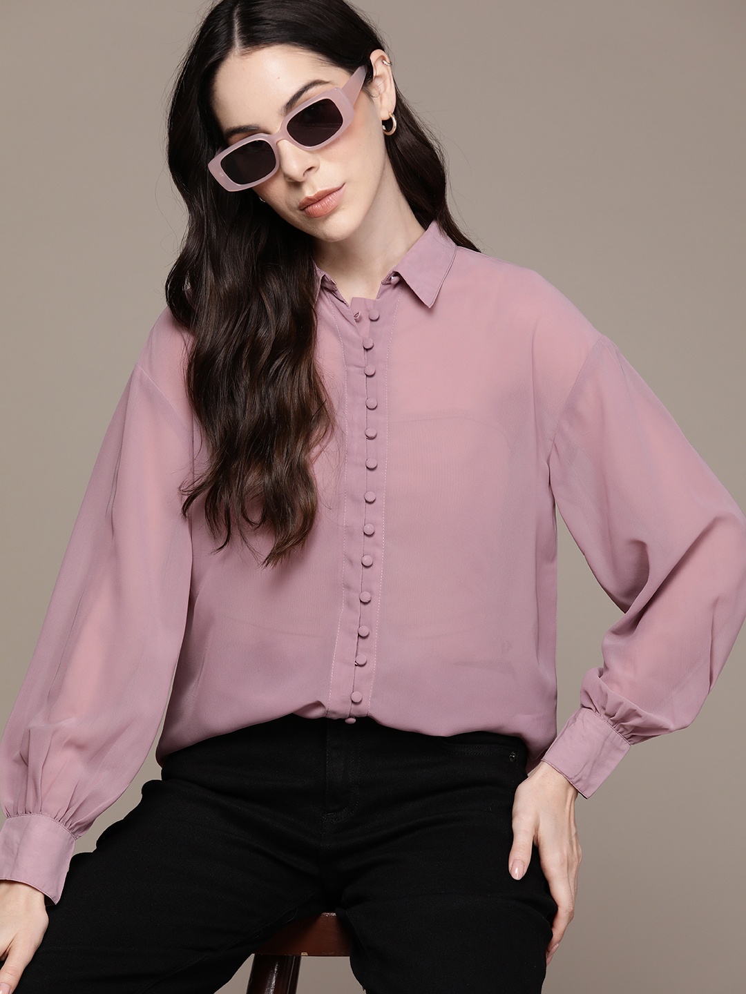 

The Roadster Lifestyle Co. Sheer Casual Shirt, Mauve