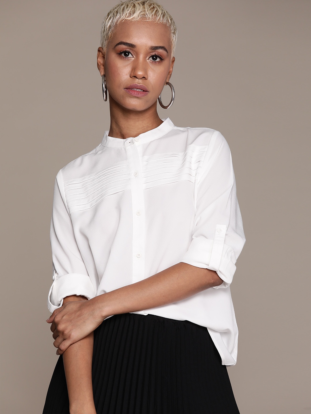 

The Roadster Lifestyle Co. Pintucks Detail Casual Shirt, White