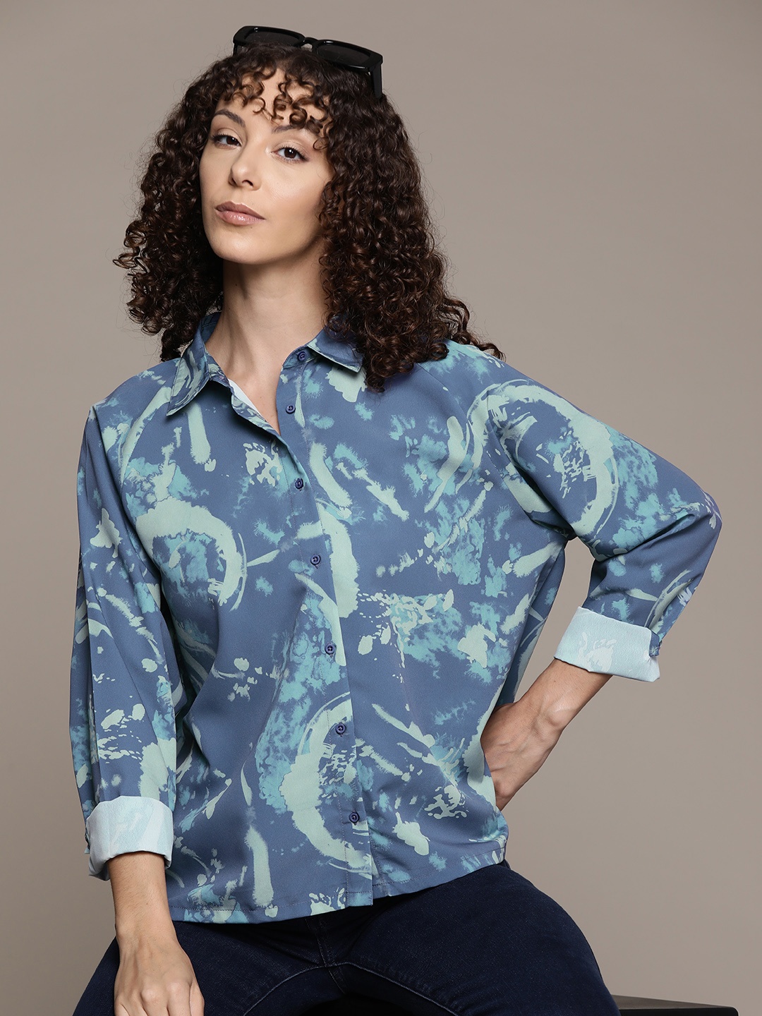 

The Roadster Lifestyle Co. Printed Oversized Shirt, Blue