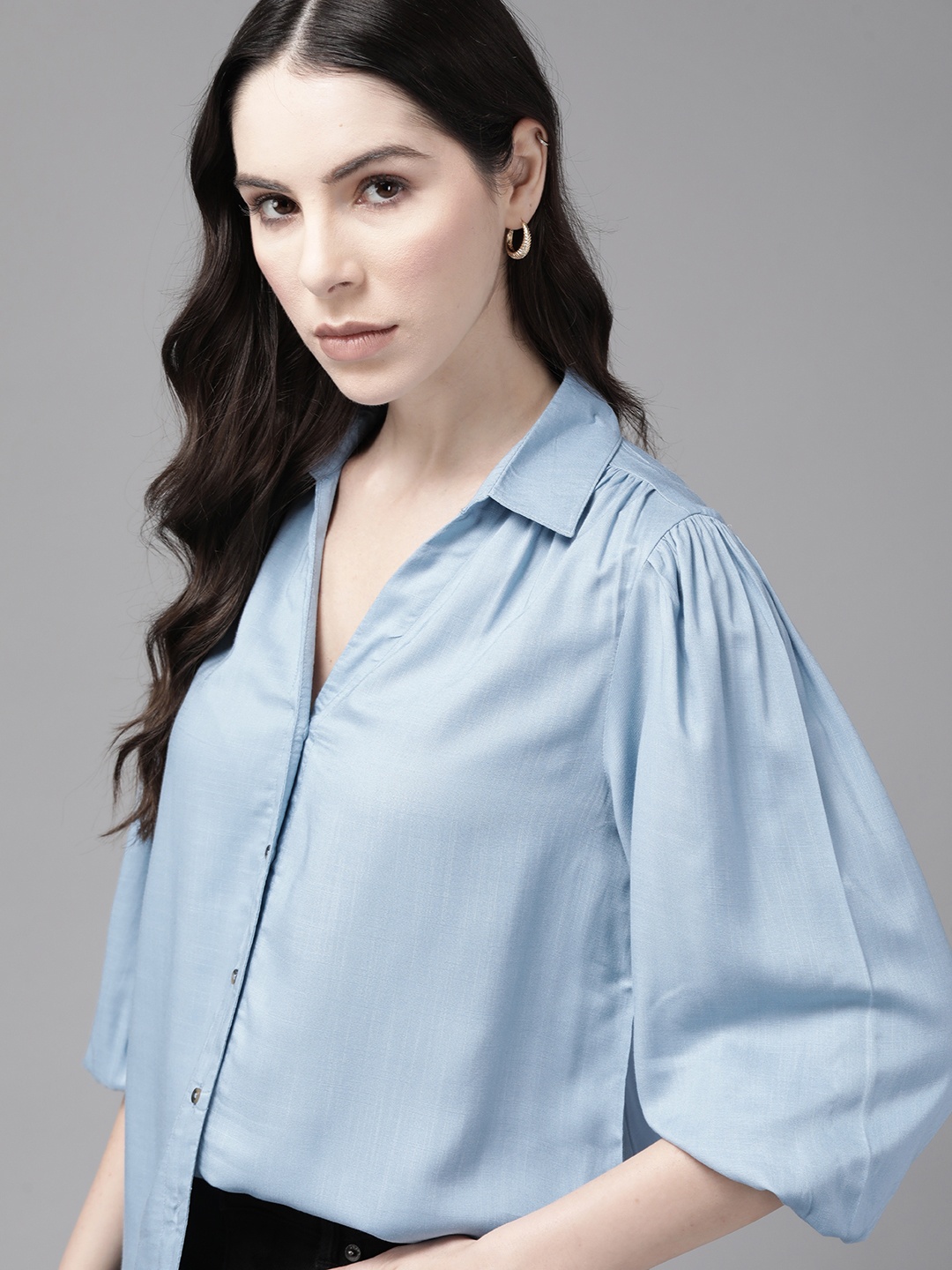 

The Roadster Lifestyle Co. Notched Collar Casual Shirt, Blue
