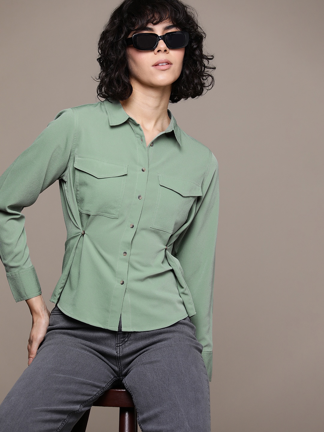 

The Roadster Lifestyle Co. Spread Collar Pocket Detail Shirt, Green