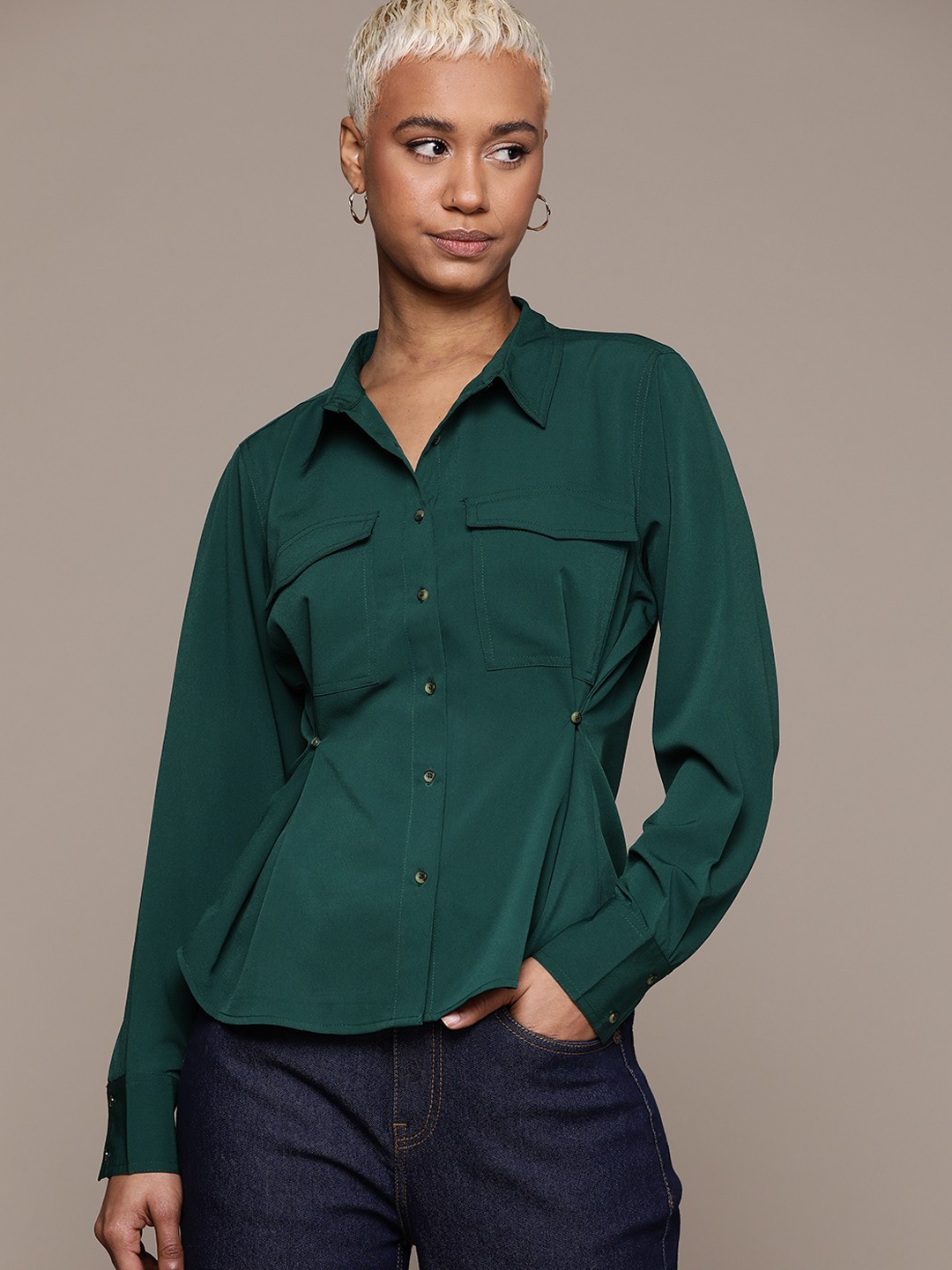 

The Roadster Lifestyle Co. Spread Collar Pocket Detail Shirt, Green