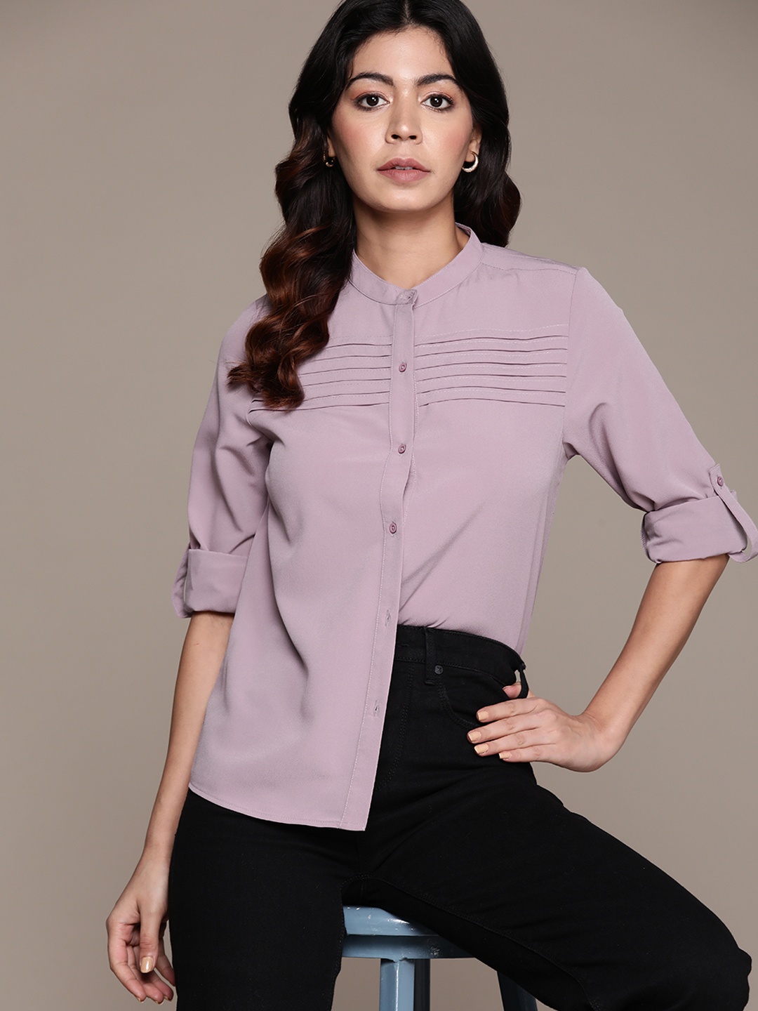 

The Roadster Lifestyle Co. Pintucks Detail Casual Shirt, Lavender