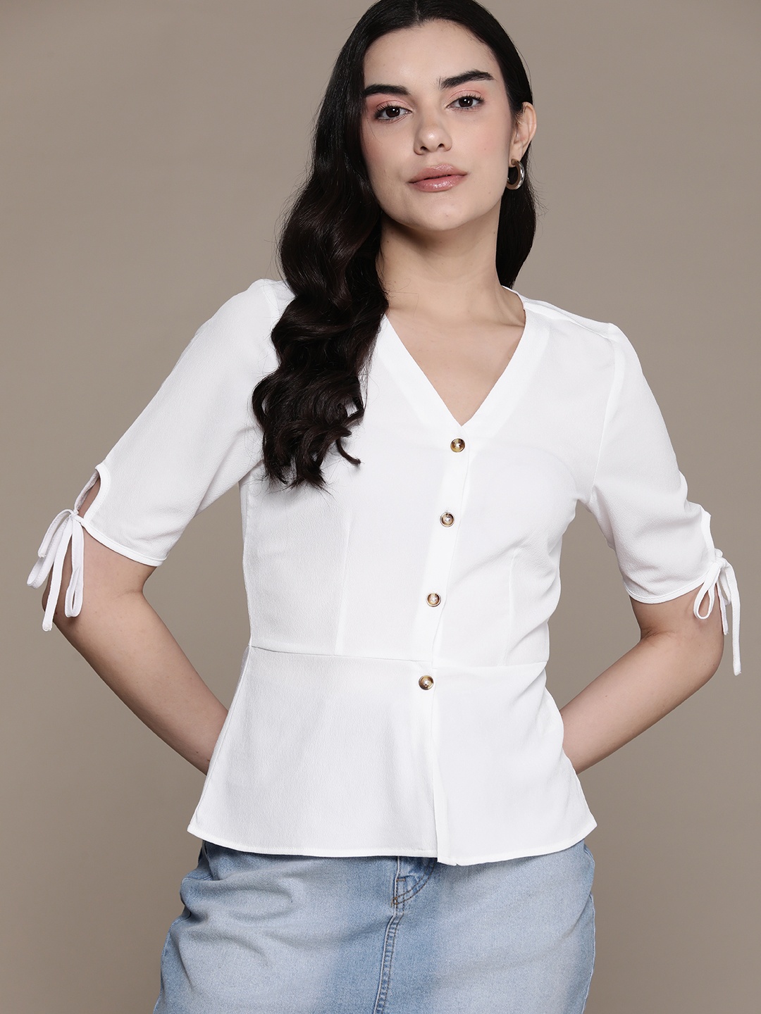 

The Roadster Lifestyle Co. Women Tie-Up Detail Casual Shirt, White