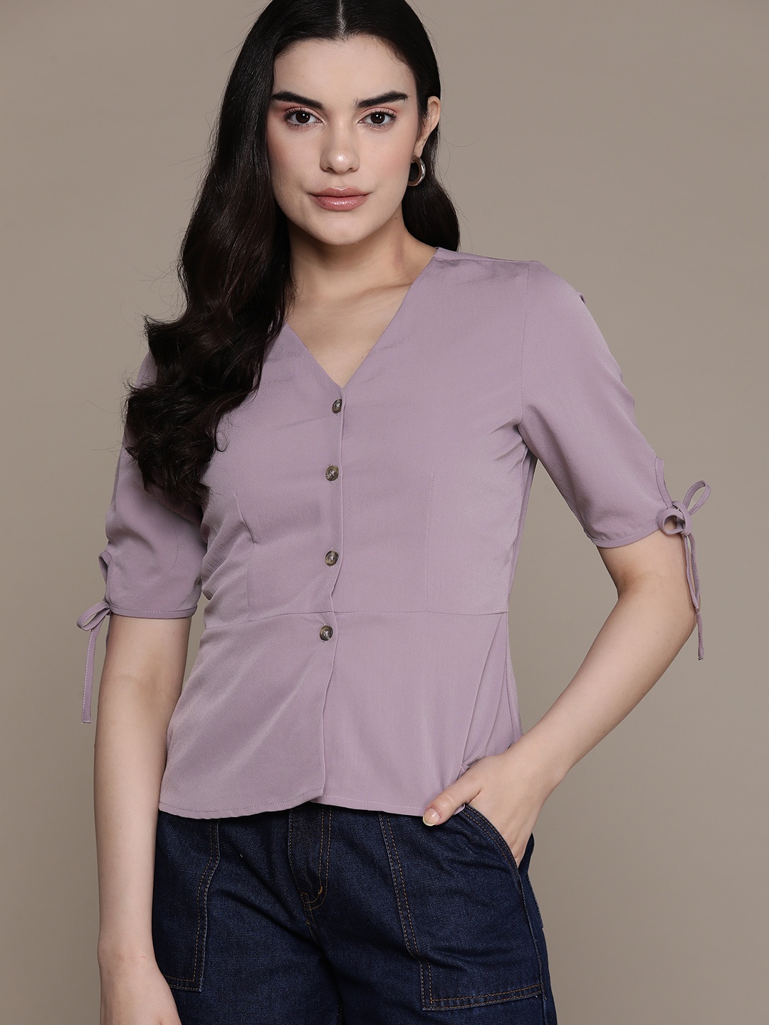 

The Roadster Lifestyle Co. Women Tie-Up Detail Casual Shirt, Mauve