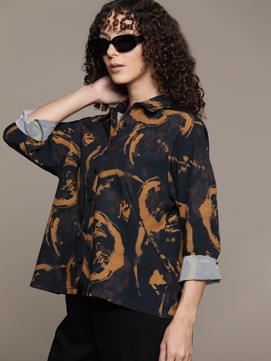 

The Roadster Lifestyle Co. Printed Oversized Shirt, Black