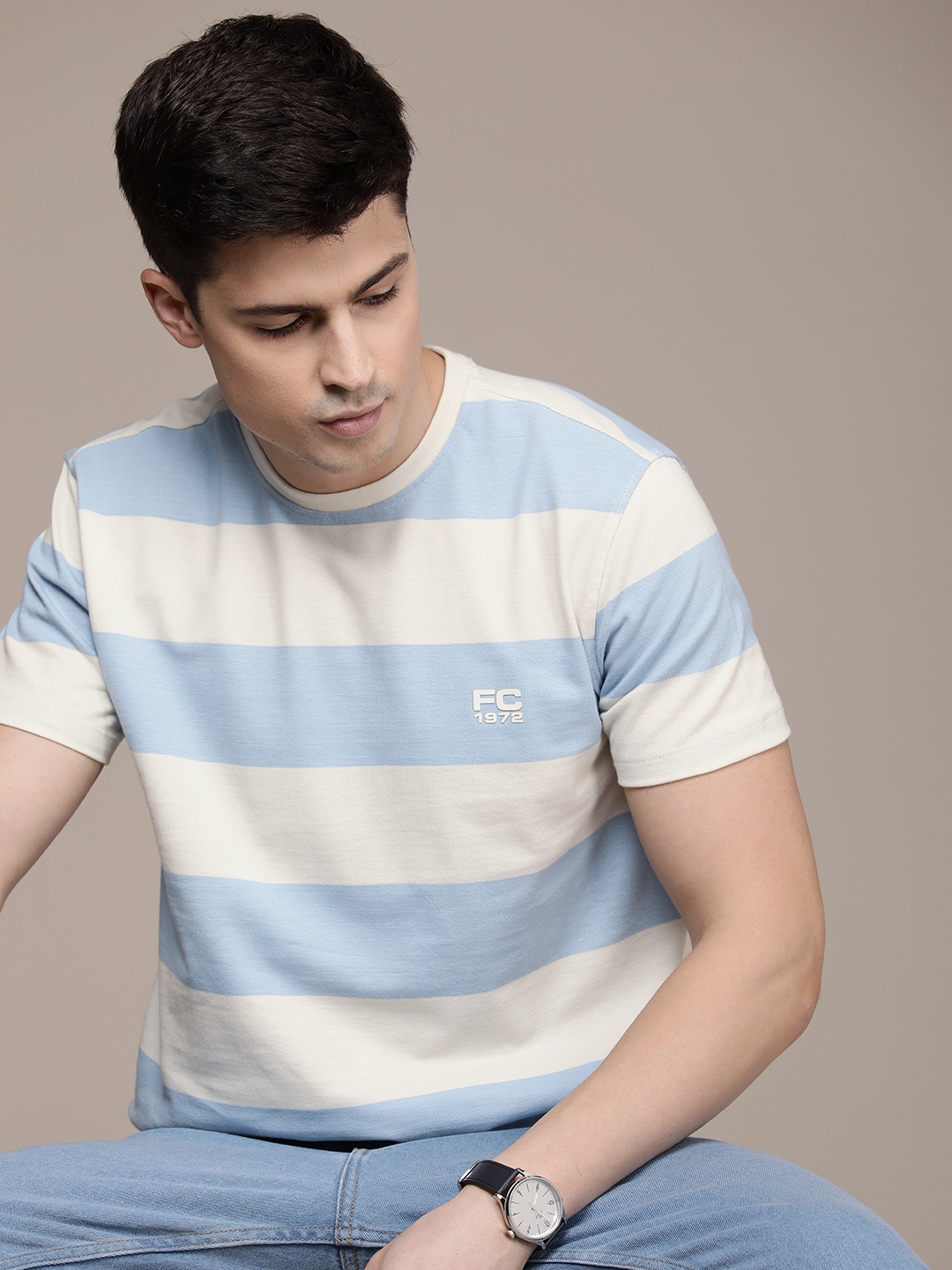 

French Connection Colourblocked Pure Cotton T-shirt, Black