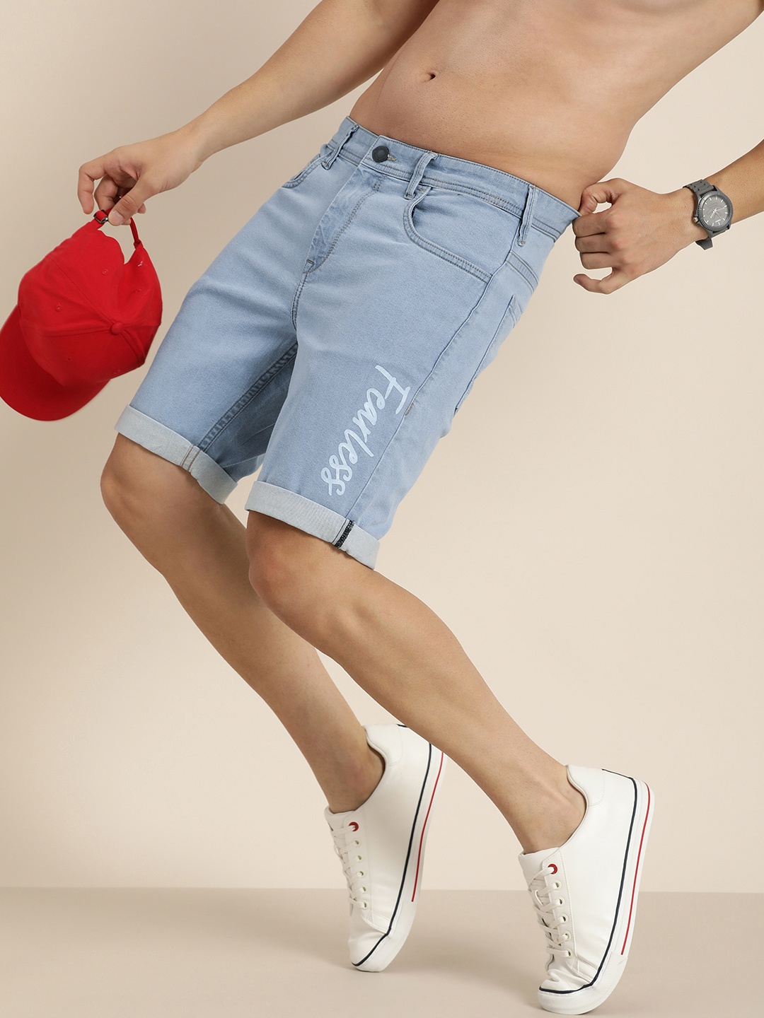 

Moda Rapido Men Mid-Rise Slim Fit Denim Shorts With Minimal Typography Detail, Blue