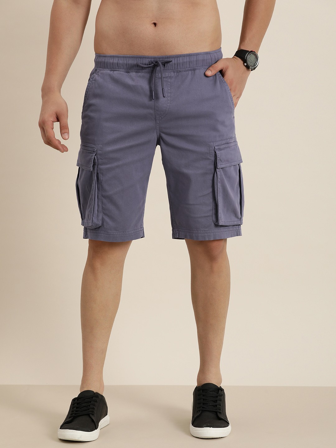 

Moda Rapido Men Mid-Rise Cargo Shorts With Drawstring Closure, Purple