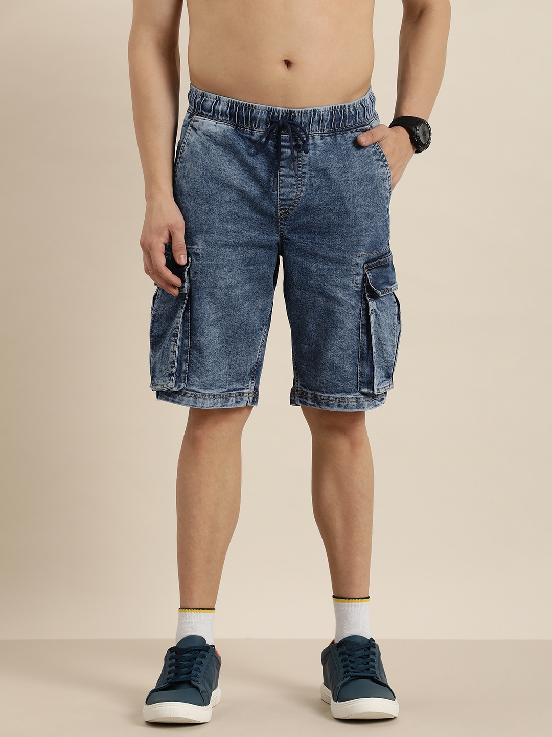 

Moda Rapido Men Cargo Denim Shorts, Blue