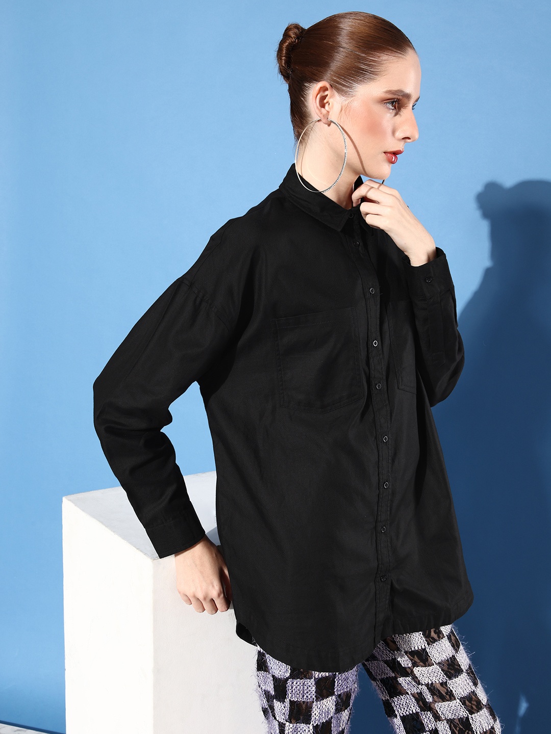 

The Roadster Life Co. Pitch Black Pure Cotton We (May) Party Neutility Casual Shirt