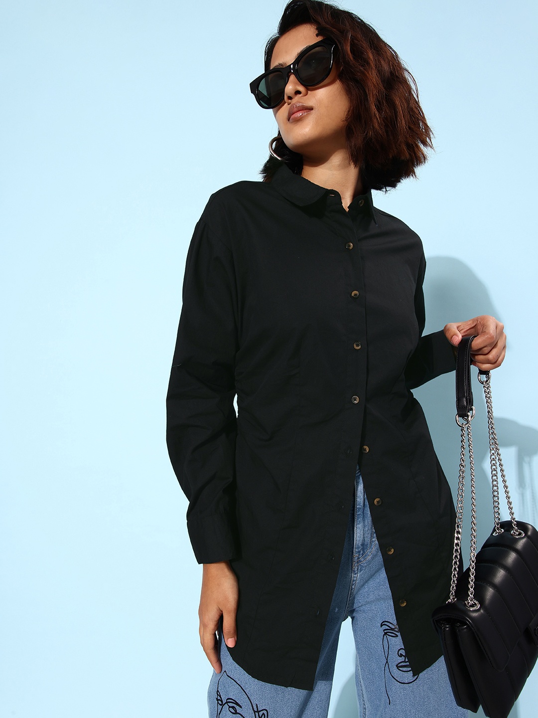 

The Roadster Life Co. Pure Cotton Longline Casual Shirt, Black