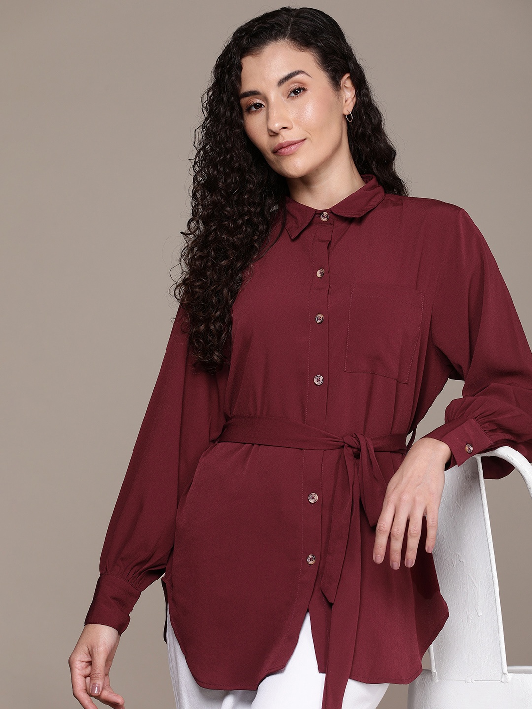 

The Roadster Lifestyle Co. Longline Casual Shirt, Maroon