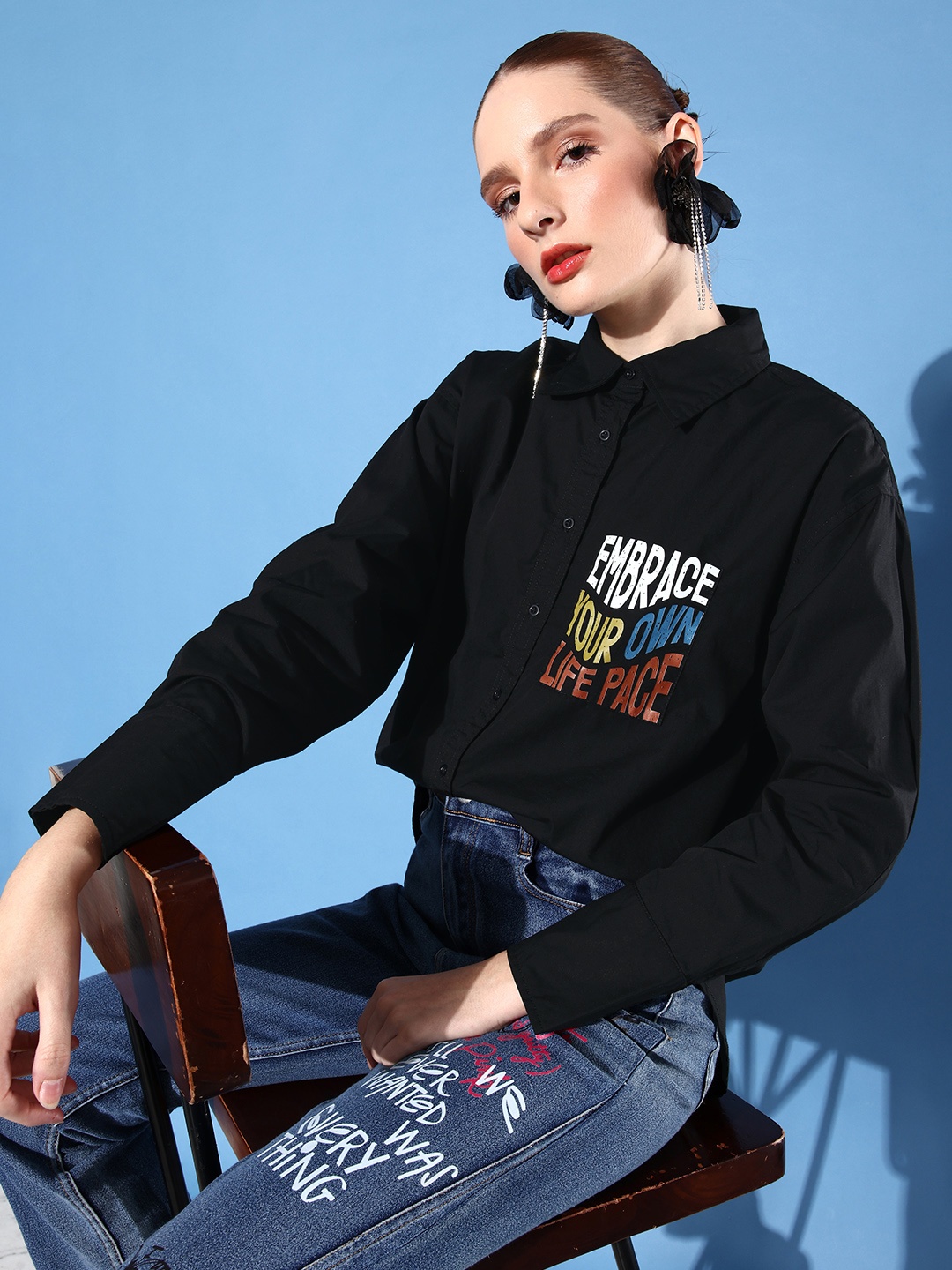 

The Roadster Life Co. Onyx Black Pure Cotton We (May) Party Oversized Shirt Casual Shirt