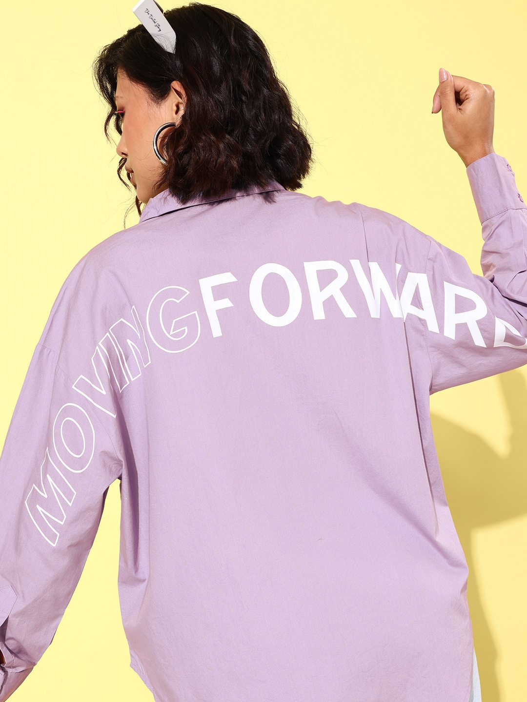 

The Roadster Life Co. Opaque Typography Printed Pure Cotton Oversized Casual Shirt, Lavender