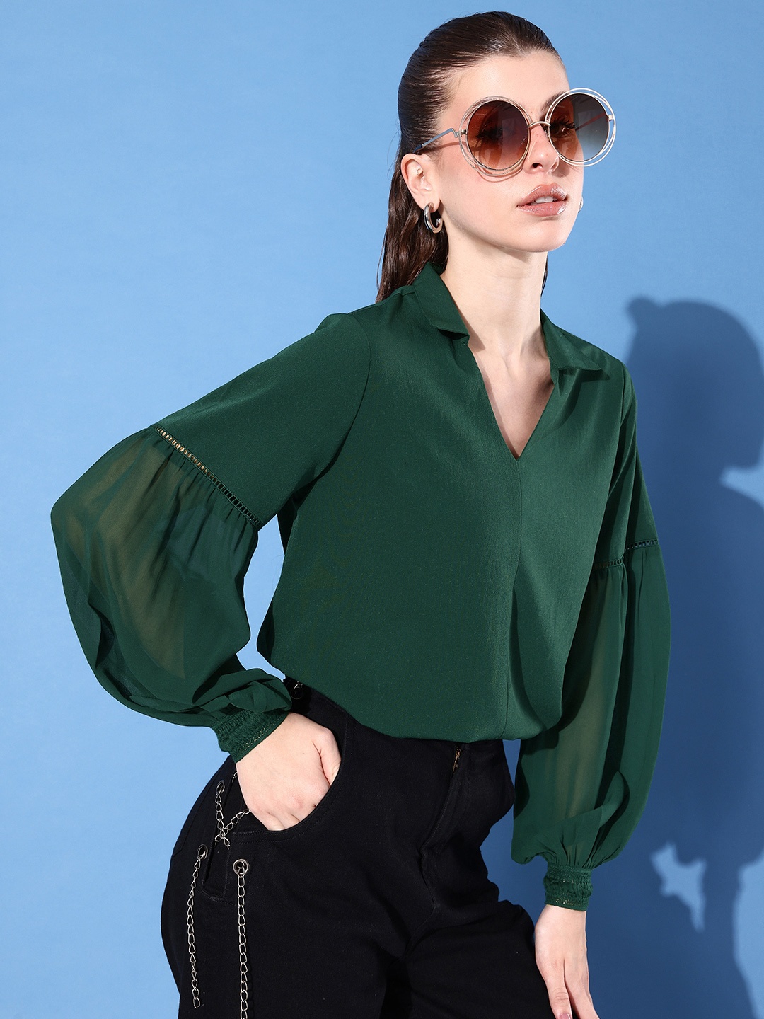 

The Roadster Life Co. We (May) Party Back to Work Shirt Collar Top, Green