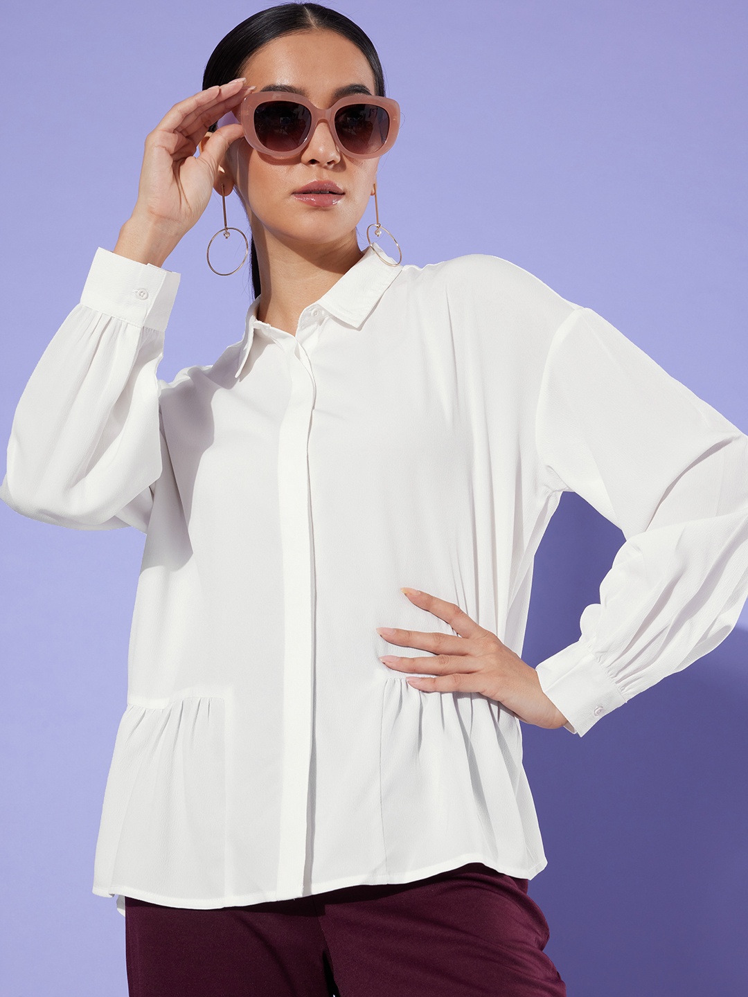 

The Roadster Life Co. Drop Shoulder Solid Oversized Casual Shirt, White